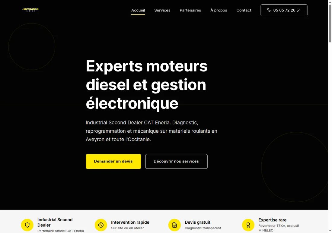 Site web réalisé par Netizo pour Agri-Meca, Réparation matériel roulant à Aveyron