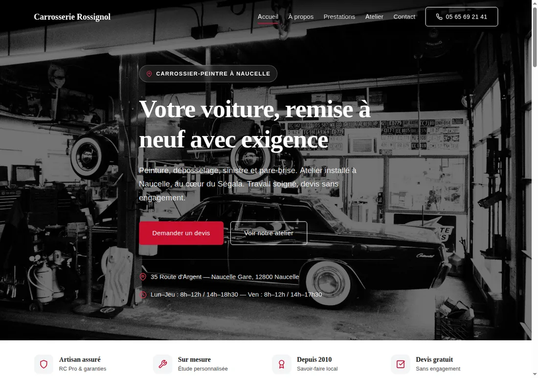 Site web réalisé par Netizo pour Carrosserie Rossignol, Carrossier-peintre à Naucelle
