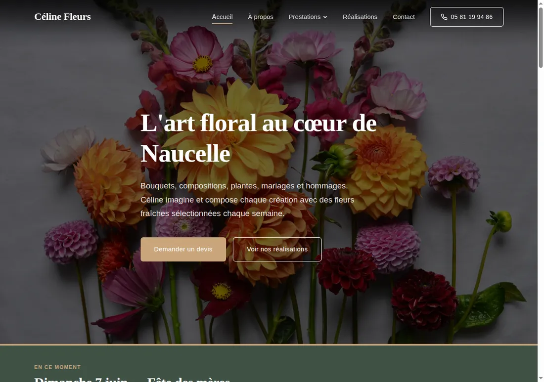Site web réalisé par Netizo pour Céline Fleurs, Fleuriste à Naucelle