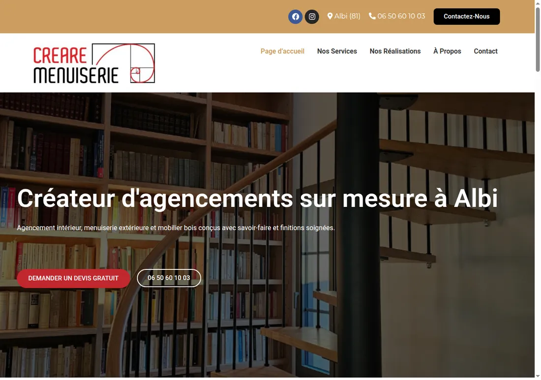 Site web réalisé par Netizo pour Creare Menuiserie, Agencements sur-mesure à Albi